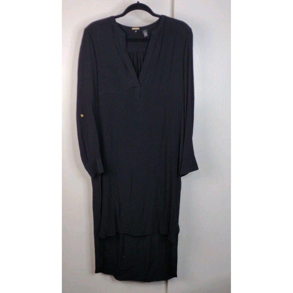 Chicos Black Label Sz 1 High Low Long Sleeve Dress Minimalist Oversized Capsule